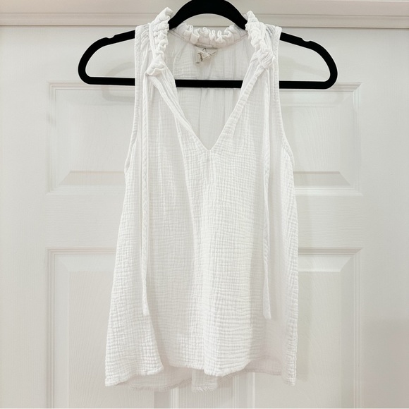Joie Sleeveless Gauze Ruffle Collar Tie Neck Top White sz XS - Picture 4 of 7